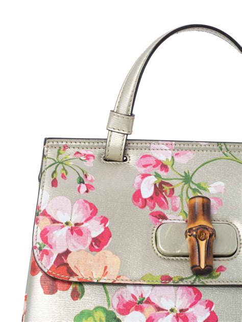 Gucci Leather Blooms Hydrangea Top Handle Bag Gold Pink